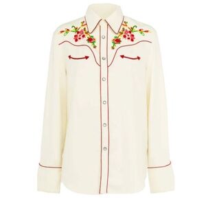 607. POLO Ralph Lauren Cream Beaded Western Shirt $348 NWT Sz 12